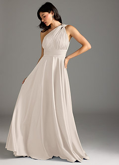 Azazie Charlize Bridesmaid Dresses White Alabaster A-Line One Shoulder Stretch Satin Dress image14