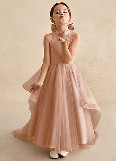 Azazie Bev Flower Girl Dresses Champagne Rose A-Line Convertible Tulle Dress image4