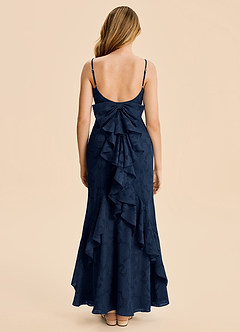 Azazie Lioren Junior Meerjungfrau-Linie Gestreift Blumen-Burnout Kleid Dunkelmarine image6