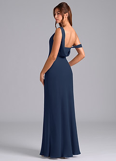 Azazie Madelyn Bridesmaid Dresses Dark Navy Mermaid Off the Shoulder Chiffon Convertible Dress image6