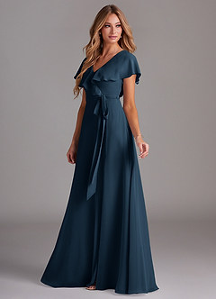 Azazie Lainey Bridesmaid Dresses Dark Navy A-Line with Pockets Chiffon Dress image5