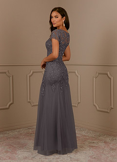 Azazie Laurie vestidos de madre de la novia Vestido de Gris Acero de Tul de Sirena con Scoop Lentejuelas image5