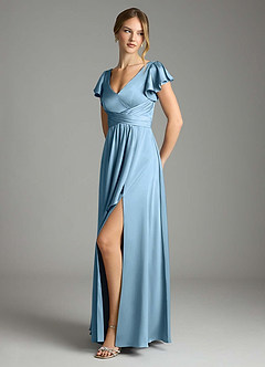 Azazie Omari Bridesmaid Dresses Steel Blue A-Line Stretch Satin Dress image4