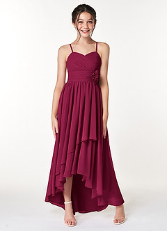 Azazie Catalina Junior Abito A-Line in Chiffon Drappeggiato Borgogna image4