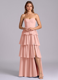 Azazie Faye Brautjungfernkleider A-Linie Herzausschnitt Chiffon Kleid Rosettenrosa image6