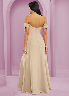 Barbie ♥ Azazie Robes de demoiselle d'honneur Robe Trapèze Convertible en Mousseline de soie Épaule décolletée Champagne image2