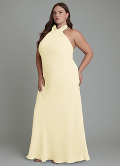 Azazie Velli Bridesmaid Dresses Lemon Sorbet Mermaid High Neck Chiffon Dress image12