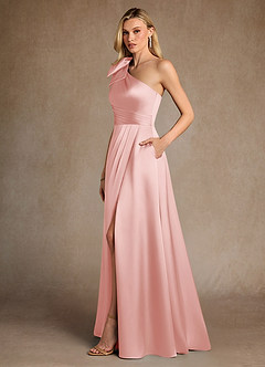 Azazie Easton Mother of the Bride Dresses Powder Pink A-Line One Shoulder Stretch Satin Dress image2