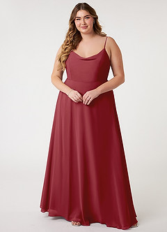 Azazie Daenerys Bridesmaid Dresses Pomegranate A-Line Cowl Chiffon Dress image8