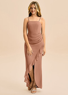 Azazie Buzzy Junior Robe Fourreau en Mousseline de soie Plissée Bronze image4