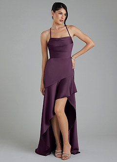 Azazie Jaslene Bridesmaid Dresses Plum A-Line Corset Stretch Satin Dress image1
