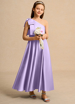 Azazie Guppy Junior Formal Flower Girl Klänningar Klä A-Line i Matt satäng Ena axeln image1