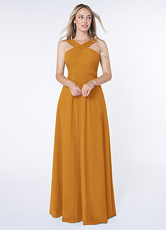 Azazie Kaleigh Bridesmaid Dresses Butterscotch A-Line Pleated Chiffon Dress image1