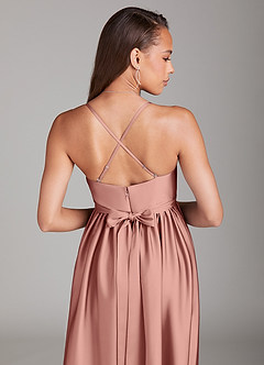Azazie Llana Maternity Bridesmaid Dresses A-Line Stretch Satin Floor-Length Dress with Pockets image4