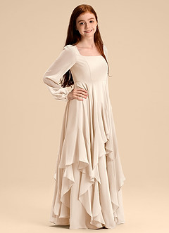 Azazie Clara Junior Robe Trapèze en Mousseline de soie Blouson Albâtre Blanc image4