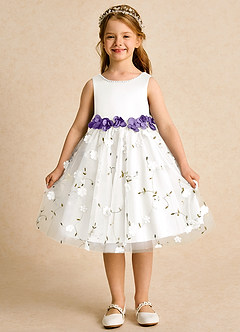 Azazie Starri Flower Girl Dresses Ivory Tahiti Ball-Gown Beaded Matte Satin Dress image1