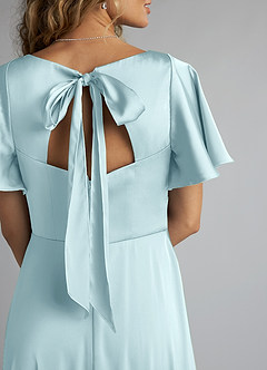 Azazie Kimber Bridesmaid Dresses Cloud Blue A-Line Ruched Stretch Satin Dress image5