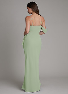 Azazie Yura Vestidos de damas de honor Vestido Salvia Polvorienta de Gasa de Corte Sirena con Hombros descubiertos image3