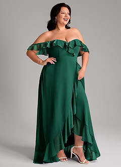 Azazie Lyra Bridesmaid Dresses Emerald A-Line Chiffon Convertible Dress image14