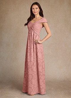 Azazie Myrtle Mother of the Bride Dresses Rosette A-Line Pleated Floral Burnout Dress image2