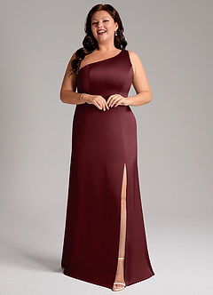 Azazie Phaedra Abiti da Damigella Abito A-Line in Raso Elasticizzato Monospalla Cabernet image6