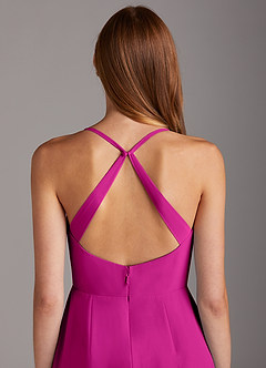 Azazie Manila Robes de demoiselle d'honneur Robe Fourreau en Mousseline de soie Col en V Fuchsia image5