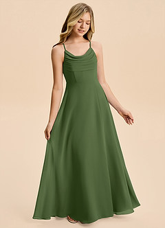 Azazie Gia Junior Olive A-Line Pleated Chiffon Dress image4