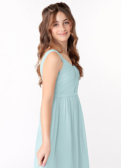Azazie Evie Junior A-Linie Plissee Chiffon Kleid Nebel image4