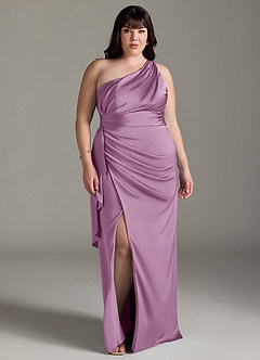 Azazie Maive Bridesmaid Dresses Wisteria Sheath Ruched Stretch Satin Dress image10