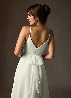 Azazie Kali Vestidos de novia Vestido de Crema de gasa arrugada de Corte en A con Cuello en V Plisado image6