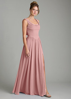 Azazie Novi Vestidos de damas de honor Vestido de Rosa Polvorienta de Gasa de Corte en A con Plisado image3