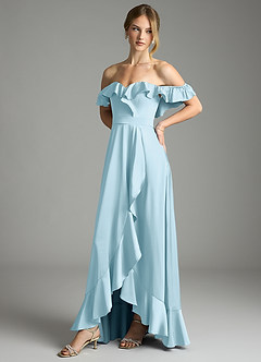 Azazie Lyra Bridesmaid Dresses Sky Blue A-Line Off the Shoulder Stretch Satin Convertible Dress image7