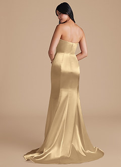 Azazie Aura Vestidos de damas de honor Vestido de Champán de Satén Metálico de Corte Sirena Convertible image3