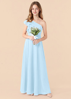 Azazie Arabella Junior Sky Blue A-Line Ruched Chiffon Dress image5