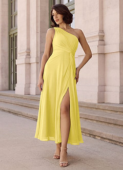 Azazie Brooke Bridesmaid Dresses Canary A-Line One Shoulder Chiffon Dress image2