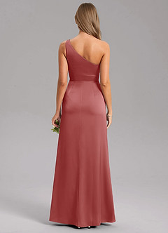 Azazie Phaedra Bridesmaid Dresses Antique Rose A-Line One Shoulder Stretch Satin Dress image2