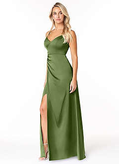 Azazie Marchella Bridesmaid Dresses Juniper A-Line Corset Stretch Satin Dress image4