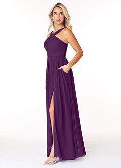 Azazie Elvira Bridesmaid Dresses Grape A-Line Pleated Chiffon Dress image3