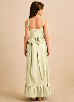 Azazie Maisie Girls Formal Flower Girl Dresses Lemon Sorbet A-Line Ruched Stretch Satin Dress image2