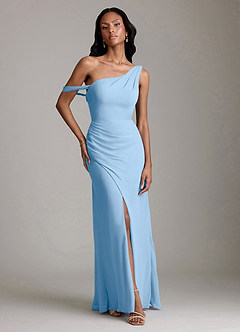 Azazie Madelyn Bridesmaid Dresses Powder Blue Mermaid One Shoulder Chiffon Convertible Dress image1