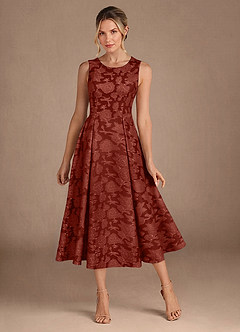 Azazie Fulton Mother of the Bride Dresses Terracotta A-Line Pleated Floral Burnout Dress image1