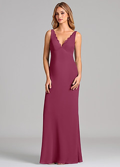 Azazie Tianna Final Sale Mulberry Sheath Chiffon Dress image4