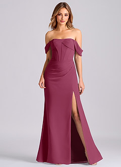 Azazie Joanne Bridesmaid Dresses Mulberry Mermaid Off the Shoulder Chiffon Dress image1
