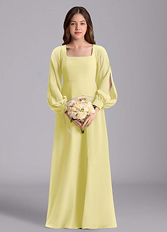 Azazie Bondi Junior Vestido de Sorbete De Limón de Gasa de Corte en A con Blusón image3