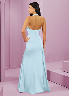 Barbie ♥ Azazie Robes de demoiselle d'honneur Robe Sirène en Satin extensible Plissée Bleu Ciel image7