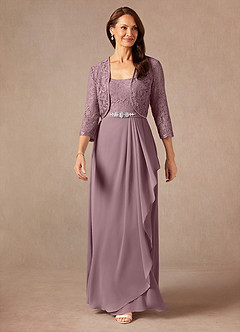 Azazie Ainsling Abiti per la Madre della Sposa Abito A-Line in Chiffon in Pizzo con Scollo Quadrato Rosa Polverosa image5