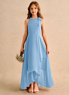 Azazie Boop Girls Formal Blumenmädchenkleider A-Linie Schleifen Chiffon Kleid Puderblau image1
