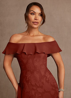 Azazie Marina Mother of the Bride Dresses Terracotta A-Line Off the Shoulder Floral Burnout Dress image5