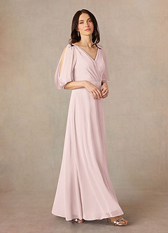 Azazie Bronwyn Mother of the Bride Dresses Blushing Pink A-Line V-Neck Ruched Chiffon Dress image1