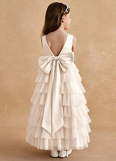 Azazie Twinkle Toes Flower Girl Dresses White Alabaster A-Line Bow Tulle Dress image1